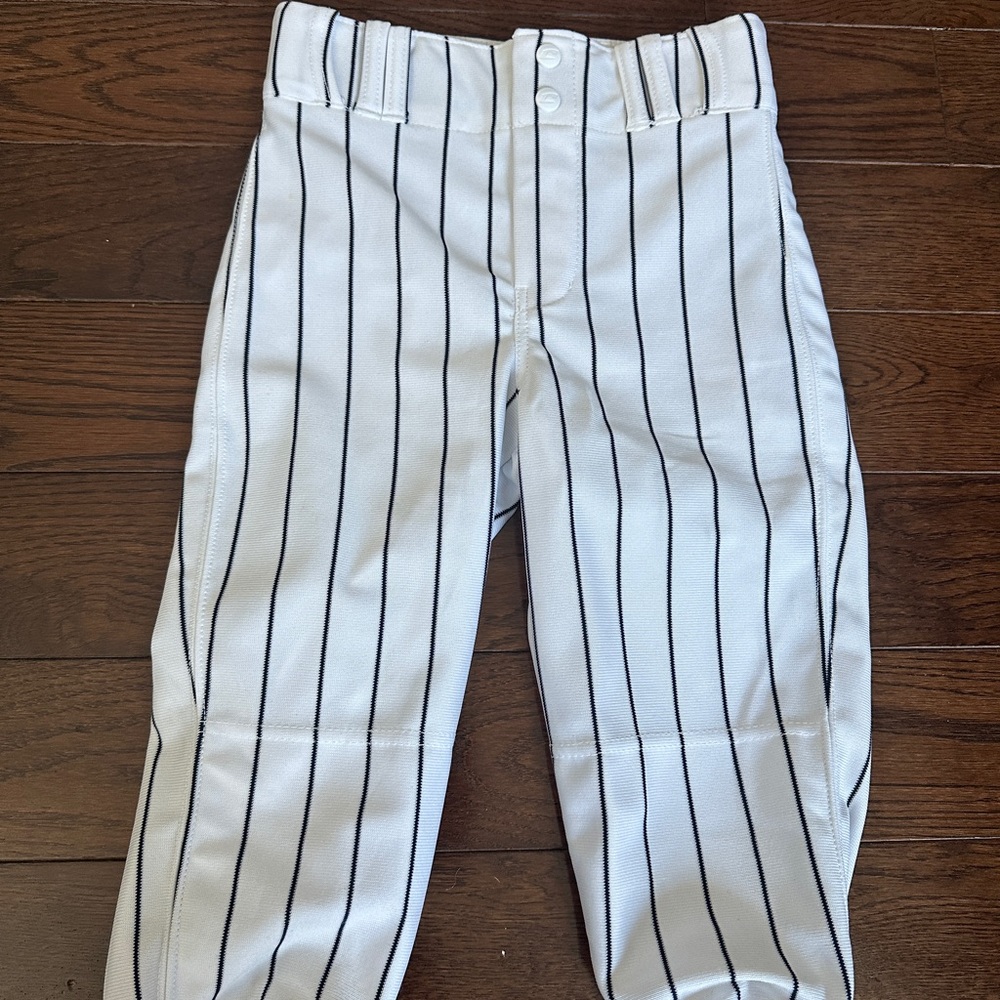 White and Blue Pinstripe Youth medium Baseball Pants
